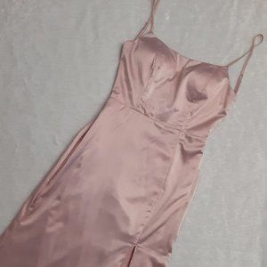 Pink B Darlin Square Neck, Side Slit, Spaghetti Strap Gown